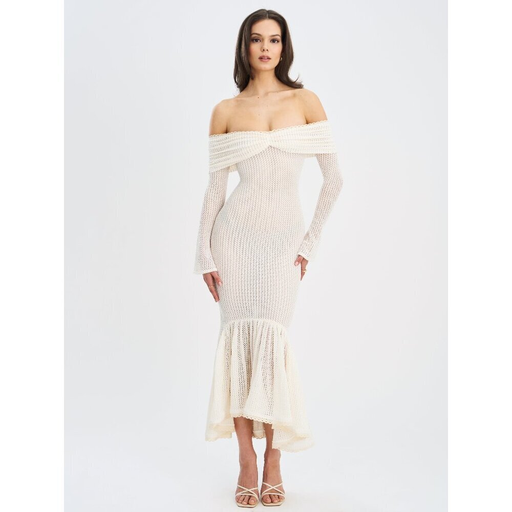 Kaedyn Off Shoulder Long Sleeve Crochet Mermaid Maxi Dress